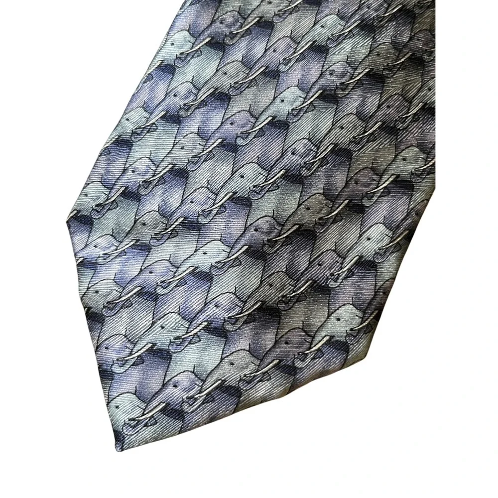 THE NATURE CONSERVANCY Hand Sewn Silk MENS NECK TIE African Elephant GRAY/VIOLET